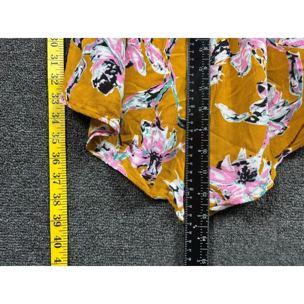 Kori America Romper Shorts Women's Size M Yellow Floral Cold Shoulder